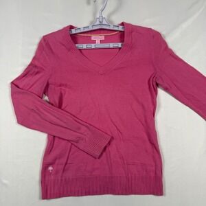 Lilly Pulitzer Pink V Neck Long Sleeve Cotton Sweater XS Palm Tree Logo